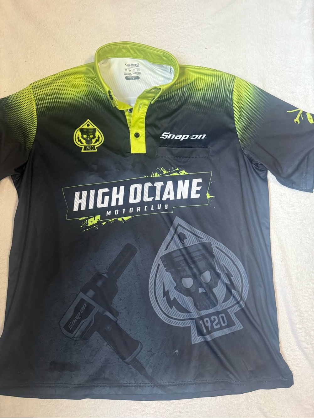 Snap High Octane Motorclub Short Sleeve Polo - Black & Neon Yellow